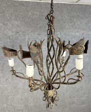 Très important lustre vintage en fer à patine rouille époque circa 1980