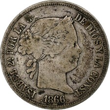 [#1184406] Espagne, Isabel II, 40 Centimos, 1866, Madrid, TB, Argent, KM:628.2