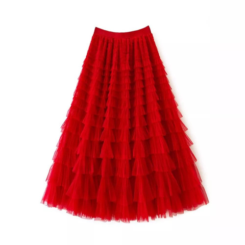 Jupe tulle long - tulle, rouge