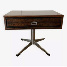 Table de chevet vintage en palissandre – Années 70 – Piètement métal chromé