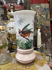 OPALINE  Ancien GRAND VASE a decor d oiseau peint epoque napoleon III