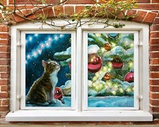 Chat 3D M475 Christmas Fenêtre Impression Film Autocollant Adhésif Taché Verre Xmas Fa