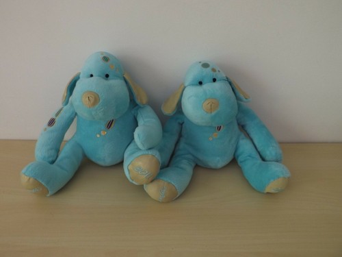 Lot deux peluches chien bleu - chien,