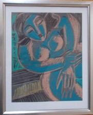  Pastel sur papier de Hrasarkos , " Nu Bleu " , signé et encadré