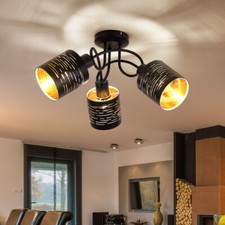 Plafonnier Spot Rond Noir-Or Lampe Décor Perforations Design Luminaire