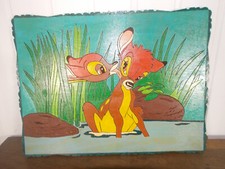 Vintage tableau artisanal pyrogravure peinture années 1990 Bambi Faline DISNEY