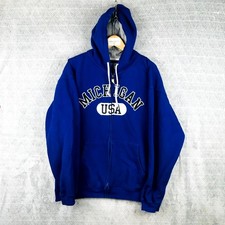 American Crown Michigan USA Veste Zippée Homme XL Bleu Capuche Manches Longues