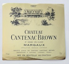 etiquette vin wine label Château Cantenac Brown  1987 75cl Margaux grand cru cla