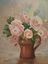 BOUQUET DE ROSE Monde végétal Signé pot terre cuite Fleurs végétaux Nature