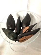 Lot De 6 Fruits Sculptés En Bois Ébène Art Africain Coupe De Fruit Décoratif