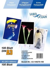 Papier Photo A3 LabelOcean 270g - 100 Feuilles Premium Haute Brillance