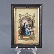 Image Pieuse - Fixé Sous-Verre Sainte En Prière Cadre En Bois Noirci