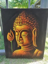 Magnifique Tableau /Buste de Bouddha en méditation avec motif floral. 50 x 41 cm