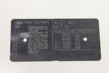 Audi V8 D11 Plaque Originale