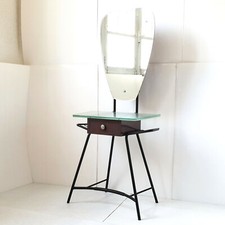COIFFEUSE 1950 VINTAGE ROCKABILLY FORMICA MARRON ACIER VERRE 50S 50'S ANNEES 50