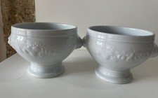 2 Petites Soupières Bol Tête De Lion Porcelaine BLANC P.DESHOUILIERES Vintage