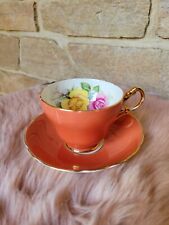 ANCIENNE TASSE ET SOUCOUPE PORCELAINE ANGLAISE DÉCOR FLEUR ROSE