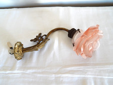 ANCIENNE APPLIQUE Murale en BRONZE à Décor de ROSE en Pâte de VERRE