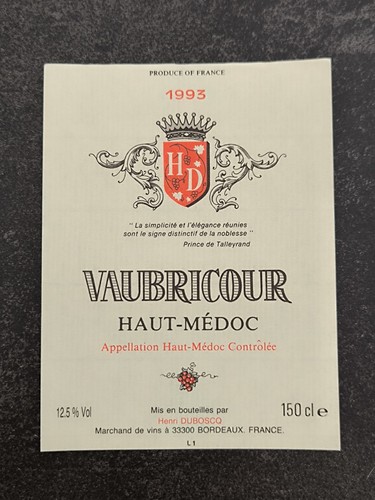 étiquette vin vaubricour - Étiquette,