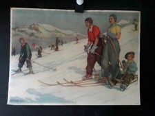 AFFICHE SKI  SCENE PERSONNAGES 1938