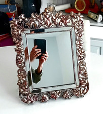 MIROIR DE TABLE, Glace,  style  Baroque, bois recouvert de métal argenté