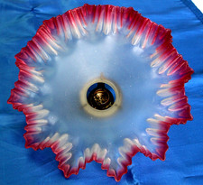 Ancien abat-jour lustre suspension  verre rose dentelé Lampe monte et baisse