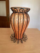ancien vase en verre et fer forgé motif Clichy MITRANI Deco vintage 