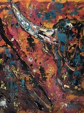 LINARD PEINTURE TOILE TABLEAU tAUREAU Corrida tauromachie