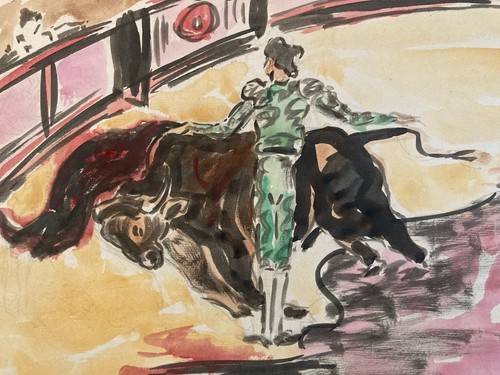 Beau dessin taureau arène - dessin,