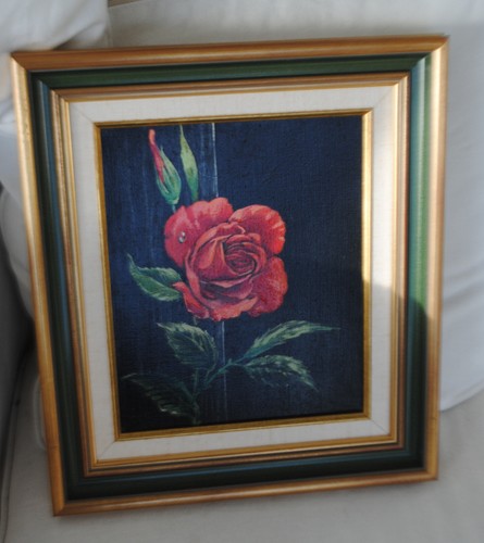 Huile sur toile encadre rose - huile,