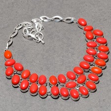 Collier bijoux cadeau mode fait main pierre précieuse forme ovale corail roug...