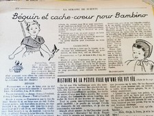 PATRON ORIGINAL POUR LA POUPEE BAMBINO " BEGUIN CACHE COEUR AU TRICOT 1949