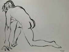 Très Beau Dessin Nu Masculin Nude Drawing Ink Encre Ecole de Paris 1960 (85)