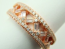 Bague de fiançailles éternité diamant simulé baguette ronde de 2 ct plaqué or...