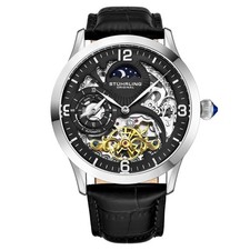 Stuhrling 3921 1 Legacy Automatique Squelette Double Time Noir Montre Cuir Homme