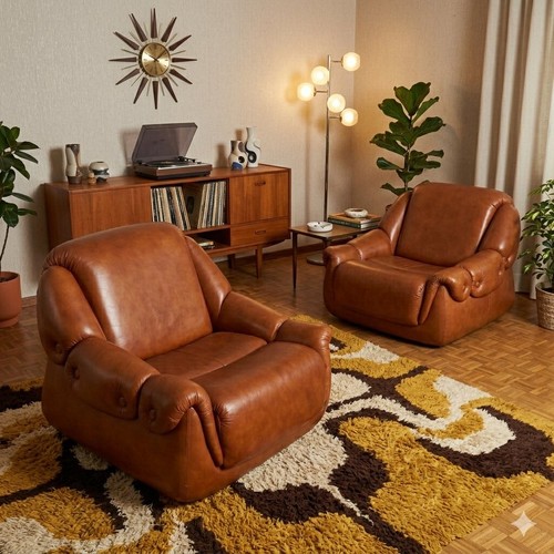 Fauteuils vintage simili cuir - vintage,