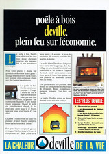 publicité Advertising  1022  1987   poele à bois Deville plein feu économie