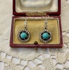 TURQUOISE , TOPAZE, VERMEIL, ARGENT, ANCIENNES BOUCLES D’OREILLES