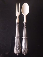 CUILLERE + FOURCHETTE à Bouillie XIX ARGENT FOURRE  Couverts Ancien Baptêmes 