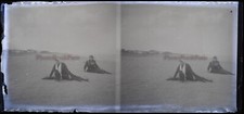 Deux Femmes à la Plage c1910 Photo NEGATIVE Plaque de verre VR20n2 Vintage 