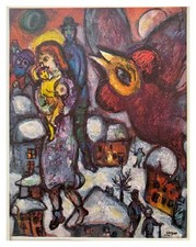 Marc CHAGALL : le village,  lithographie signée 1968