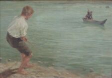 Andreas EINBERGER (1878-1953). Jeunes hommes et barque sur un lac.Autriche,Tyrol