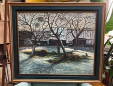 Grand tableau 73X60 cm  /  Eliane Grouard  / École de Rouen / Neige à Becquigny