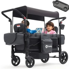 Chariot Pliant 80 Kg Avec Auvent Amovible Transport Poussette Noir Familial