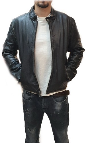 Veste moto vintage cuir - veste, de