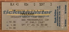 Madonna ticket concert Drowned World Tour 2001 - Earls Court Londres - 7/7/2001