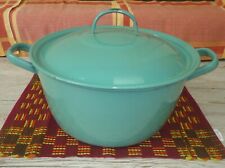 Ancienne marmite faitout + couvercle acier émaillé vert diam 30 cm 1,900 KG 8 L
