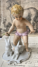 Sujet Biscuit Chérubin & ses 2 Lapins blancs Schau Bach Kunst Germany