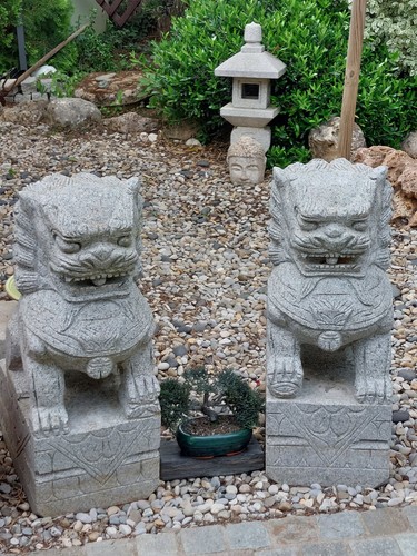 Statues paire chiens - paire, de