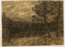 Fusain Auguste Pointelin Paysage du Jura 19e